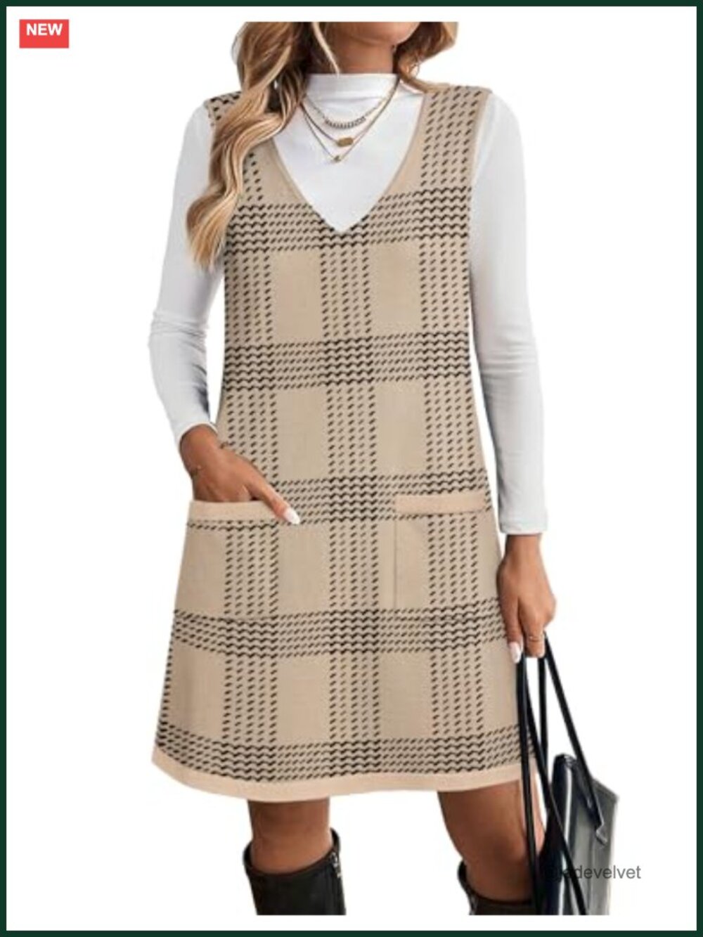 Zeagoo Sweater Vest Dress V Neck Sleeveless Knit Pullover with Pockets Fall